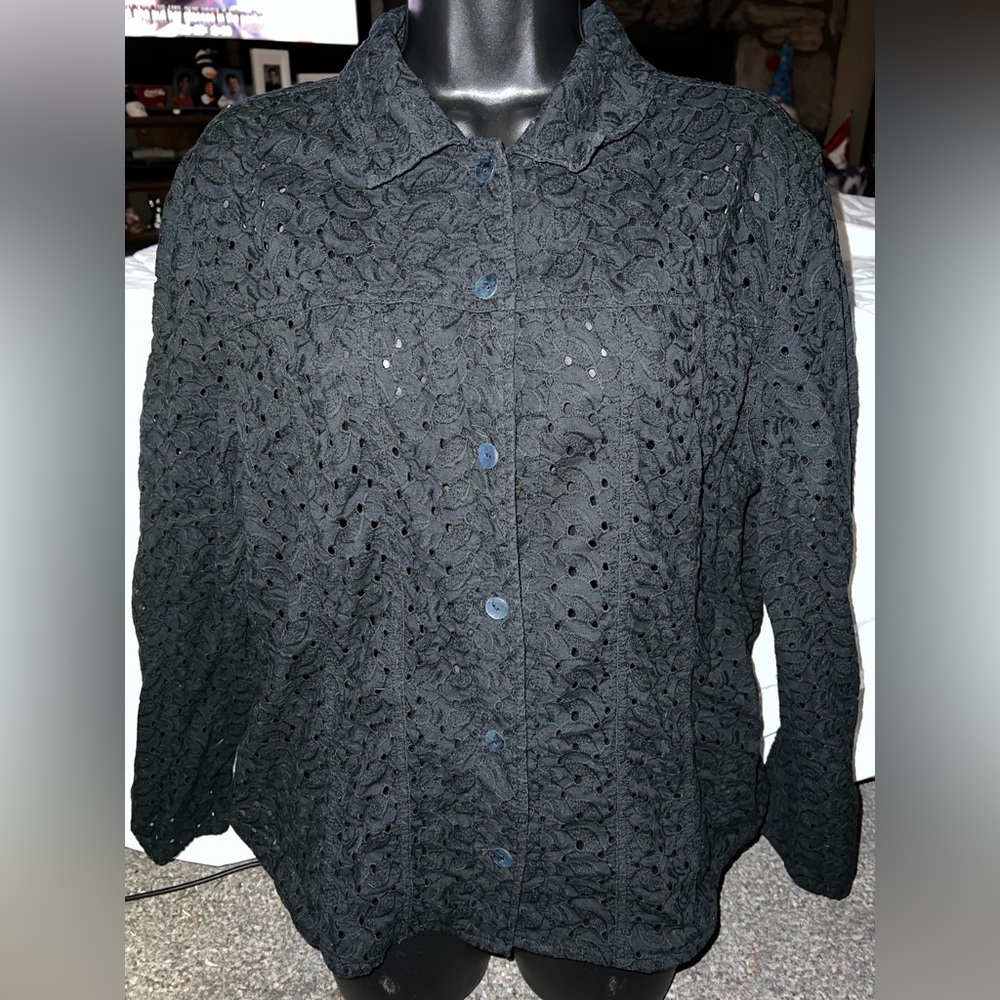 Additions By Chicos Eyelet Button Up Shirt